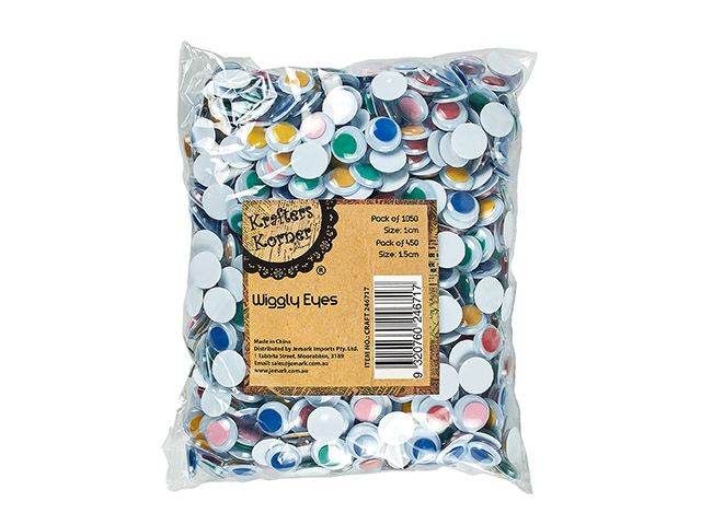 Wiggle Eyes Coloured Pupil 10 & 15mm Pk 1050